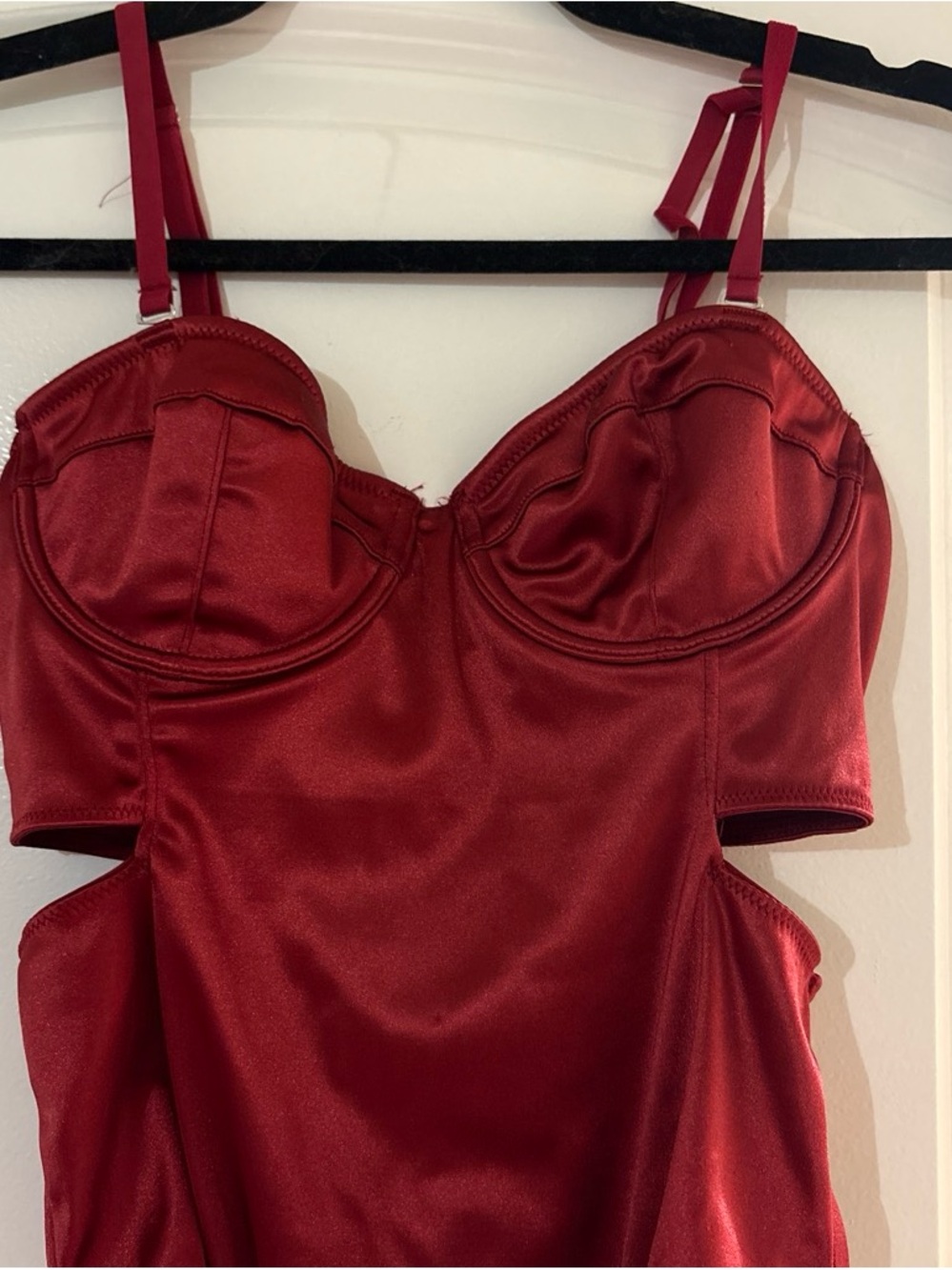 Urban Outfitters Red Satin Corset Bodysuit